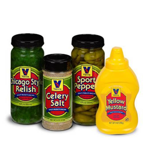 Vienna® Chicago-Style Condiment Kit (1 Jar Yellow Mustard, 1 Jar Green Relish, 1 Jar Sport Peppers, 1 Jar Celery Salt)