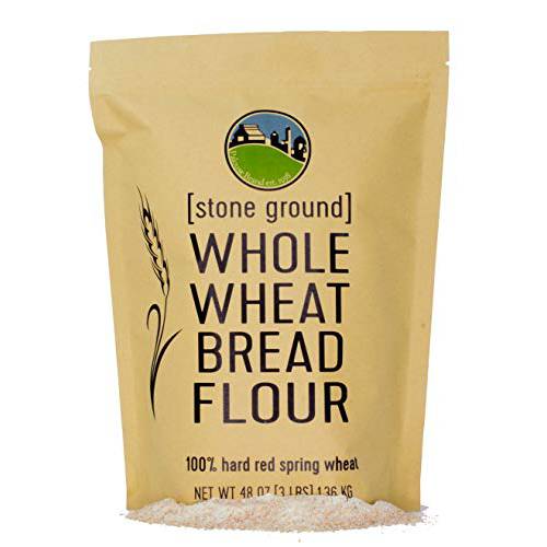 Hard Red Spring Whole Wheat Flour | Bread Flour | Non-GMO | 3 LBS | 100% Non-Irradiated | Kosher | USA Grown | Field Traced | Resealable Kraft Bag