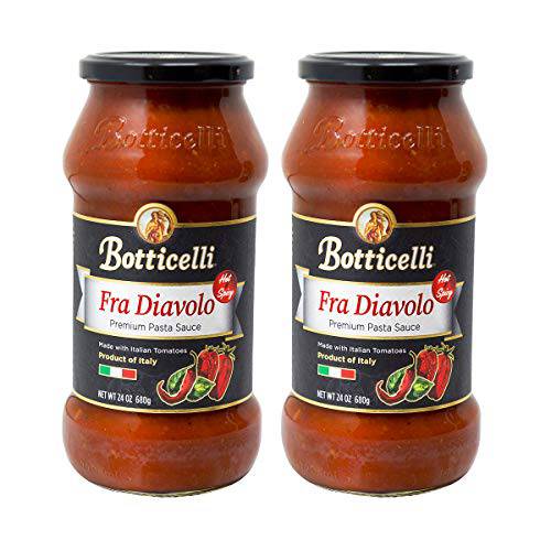 Spicy Marinara Premium Italian Pasta Sauce by Botticelli, 24oz Jars (Pack of 2) - Product of Italy - Gluten-Free - No Added Sugar, Artificial Colors, Flavors, or Preservatives