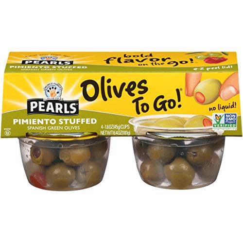 Pearls Olives To Go, Pimiento Stuffed, Spanish Green Olives, 1.6 oz, 24-Cups
