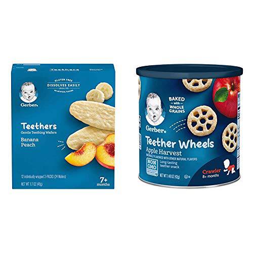 Gerber Teethers Gentle Teething Wafers - Banana Peach, 6 Count & Teether Wheels, Apple Harvest, 1.48 Ounce (Pack of 6)