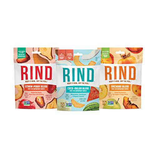 RIND Snacks No Added Sugar Dried Fruit Superfood Variety Pack | Straw-Peary, Coco-Melon, Orchard Blend | High Fiber, Vegan, Paleo, Non-GMO, 2.75oz-3oz, 3 Pack