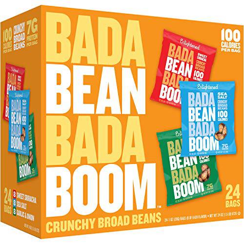 Enlightened Bada Bean Bada Boom - Plant-Based Protein, Gluten Free, Vegan, Crunchy Roasted Broad (Fava) Bean Snacks, 110 Calories per Serving, Savory Box, 1 oz, 24 Pack