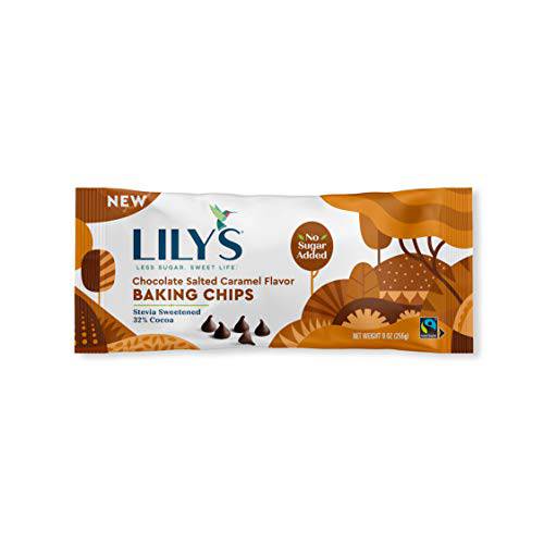 Chocolate Salted Caramel Flavor Baking Chips By Lily’s Sweets | Made with Stevia, No Added Sugar, Low-Carb, Keto Friendly | 32% Cocoa | Fair Trade, Gluten-Free & Non-GMO Ingredients | 9 Oz, 3 Pack
