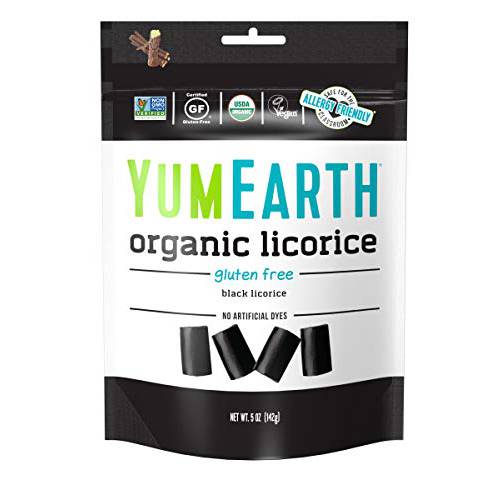 YumEarth Organic Black Licorice, 12- 5oz Packs, Allergy Friendly, Gluten Free, Non-GMO, Vegan, No Artificial Flavors or Dyes