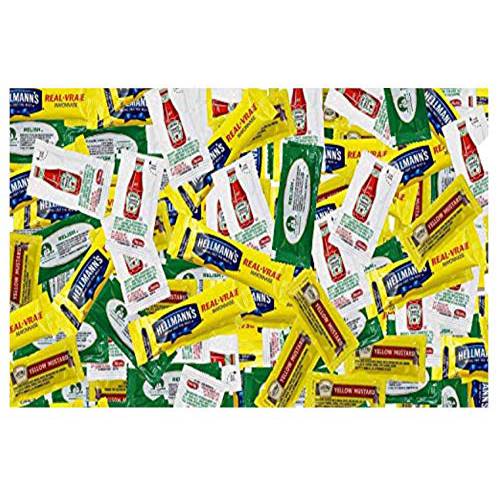 On The Go Ketchup, Mustard, Relish, & Mayonnaise Packets. 50 Each, Pack of 200 total