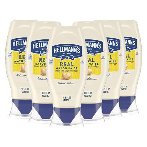 Hellmann’s Mayonnaise Condiment for Simple Meals Real Mayonnaise Squeeze Bottle Sandwich Spread 11.5 oz, 6 count