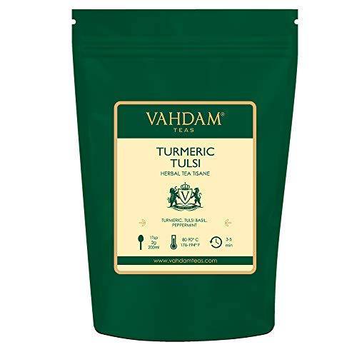VAHDAM, Turmeric Tulsi Herbal Tea Loose Leaf (100 Cups) | INDIA’S MAGIC HERB | Blend Of Turmeric Tea & Tulsi | 100% NATURAL TISANE Tea | IMMUNE SUPPORT | Brew as Hot or Iced Tea | 7 Oz