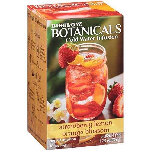 Bigelow Botanicals Cold Water Infusion Strawberry Lemon Orange Blossom Tea Bags 18 Count Box (Pack of 1), Herbal Infusion, Caffeine Free, 18 Tea Bags Total