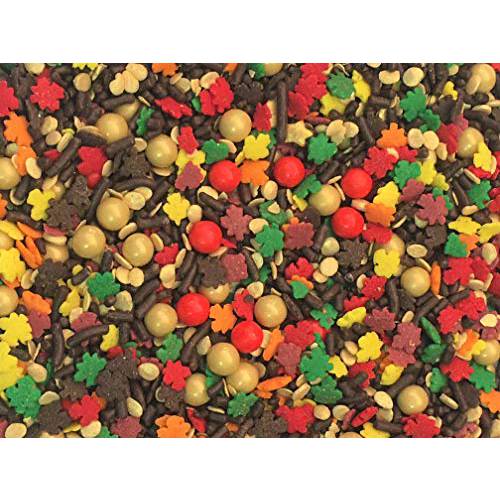 Edible Fall Woodland Leaves Thanksgiving Orange Brown Red Gold Cake Confetti Sprinkles Cake Cookie Cupcake IceCream Donut Jimmies Quins - 4oz