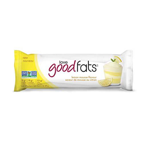 Love Good Fats Keto Protein Snack Bars - Truffle Lemon Mousse - 13g Good Fats, 9g Protein, 5g Net Carbs, 2g Sugar, Gluten-Free, Non GMO, 12 Pack