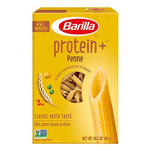 BARILLA Protein+ (Plus) Penne Pasta - Protein from Lentils, Chickpeas & Peas - Good Source of Plant-Based Protein - Protein Pasta - Non-GMO - Kosher Certified - 14.5 Ounce Box (Pack of 12)