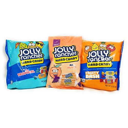 Jolly Rancher Hard Candy Variety Pack of 3 Hard to Find Fruity Flavors: One Peach (7 oz), One Tropical (13 oz) and One Fruity Bash (13 oz) - 33 ounces total