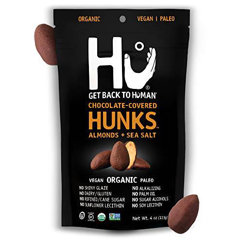 Hu Hunks Vegan Chocolate Covered Almonds With Sea Salt | 6 Pack | Non-GMO, Gluten Free, Paleo, Organic Dark Chocolate