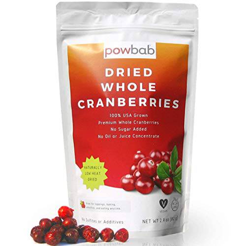 powbab Dried Cranberries Unsweetened - 100% USA Grown Organic Dried Cranberries. No Sugar Added, No Oil, No Apple Juice Concentrate Infused, No Sulfites. Dried Fruit. Not Sweetened or Reduced (2.9 Oz)