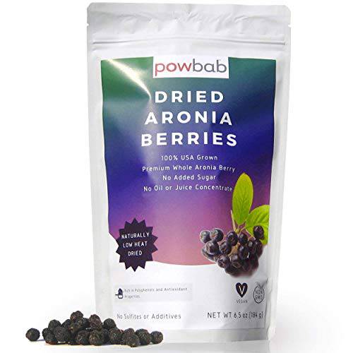 powbab Dried Aronia Berries from 100% USA Grown Organic Aronia Chokeberry. No Added Sugar. Not Freeze Dried, Not Frozen. Made in USA Whole Black Chokeberry for Immune System and Circulation (6.5 oz)