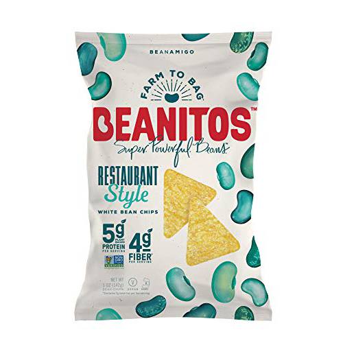 Beanitos Bean Chips - Restaurant Style Sea Salt - (6 Pack) 5 oz Family Size Bag - White Bean Tortilla Chips - Vegan Snack with Good Source of Plant Protein and Fiber