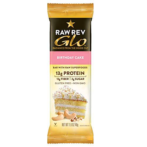 Raw Rev Vegan High-Protein Bars, Birthday Cake, 11g Plant Based Protein, 3g Sugar, 12g Fiber, Keto, 1.6 Oz, Pack of 12