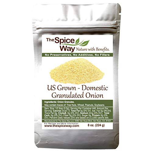The Spice Way Onion Granules - domestic Granulated Onion ( 8 oz ) a coarse powder, grown and packed in the US.