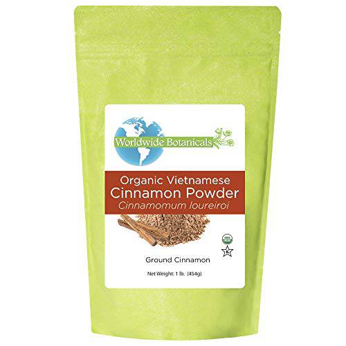 Worldwide Botanicals Organic Cinnamon Powder - Premium Ground Cinnamon Spice - 100% Pure Vietnamese Cinnamon | Sustainably Harvested in Wild Forests | Kosher, 1 Pound (16 ounces)