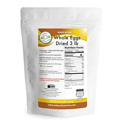 Judee’s Whole Egg Powder 3 lb - No Additives, Just One Ingredient, Pasteurized - 100% Non-GMO - Gluten-Free and Nut-Free - Great for Camping and Baking - Quick and Easy for Outdoor Preparations