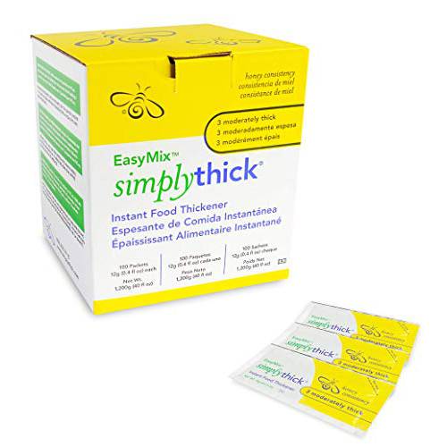 SimplyThick EasyMix | 100 Count of 12g Individual Packets | Gel Thickener for those with Dysphagia & Swallowing Disorders | Creates An IDDSI Level 3 - Moderately Thick (Honey Consistency)