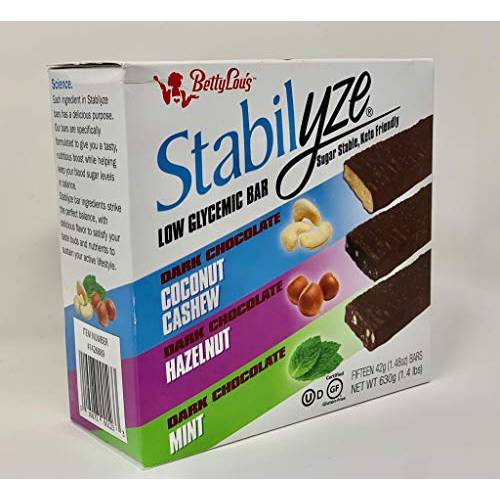 Stabilyze Low Glycemic Index Bar. Sugar Stable. Keto Friendly. Coconut Cashew, Hazelnut, Mint