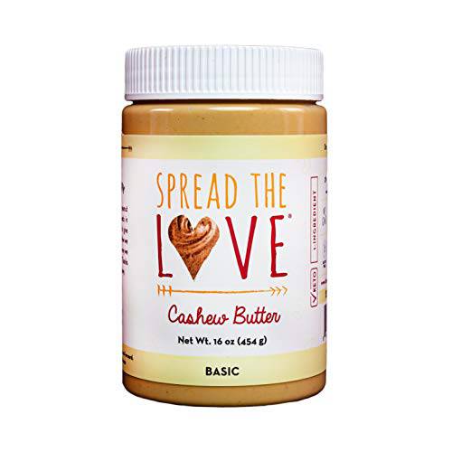 Spread The Love Basic Cashew Butter - All-Natural, Vegan, Gluten-Free, No Added Sugar, No Added Salt, Healthy Snack, Keto, No GMOs - 16 oz.