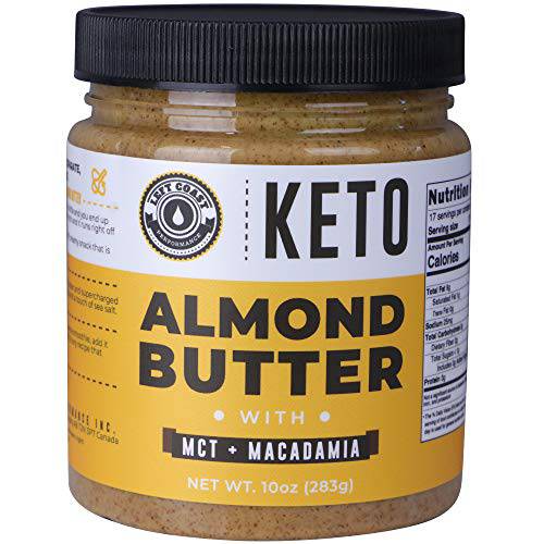 Keto Almond Butter with MCT Oil and Macadamia Nuts. No Sugar Added, Low Carb Nut Butter 10oz | Perfect Fat Bomb for the Ketogenic Diet