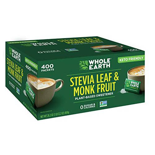 WHOLE EARTH Stevia & Monk Fruit Plant-based Sweetener, 400 Packets