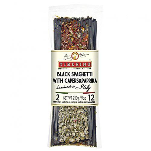 Tiberino Italian One-Pot Meal - Black Spaghetti w/Squid Ink, Capers and Paprika