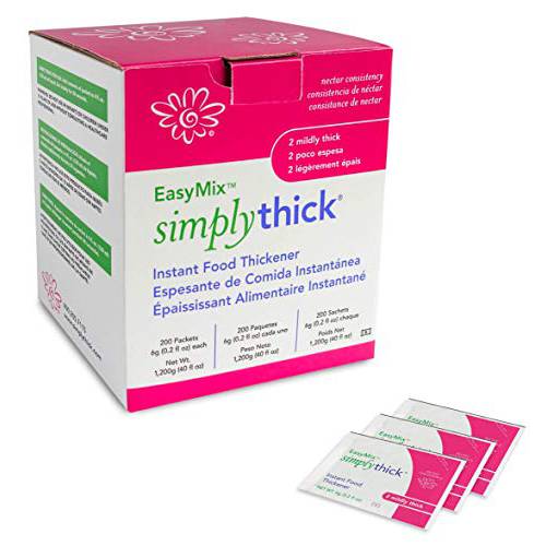 SimplyThick EasyMix | 200 Count of 6g Individual Packets | Gel Thickener for those with Dysphagia & Swallowing Disorders | Creates An IDDSI Level 2 – Mildly Thick (Nectar Consistency)