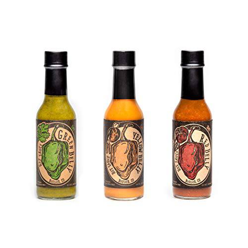 Green Belly Hot Sauce Variety Pack - Guatemalan Inspired Hot Sauces for Eggs, Tacos, Fish, Meats, and Everything Great - 3 bottles