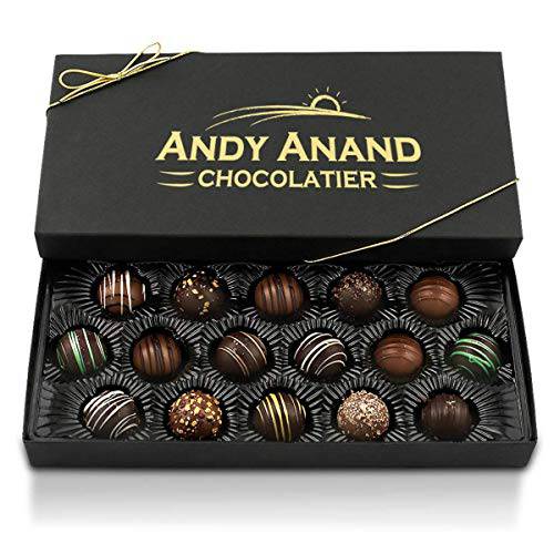 Andy Anand Dark Chocolate Truffles 16 Pcs Of Champagne, Rum, Amaretto, Black Forest Ext Amazing-Delicious-Decadent Gift Boxed & Greeting Card Birthday Valentine Christmas Mothers Fathers day Wedding