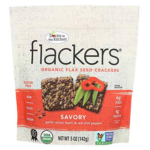 Doctor In The Kitchen Flackers Organic Flax Seed Crackers Savory Garlic-Onion-Basil & Red Chile Pepper  5 oz - 2 pc