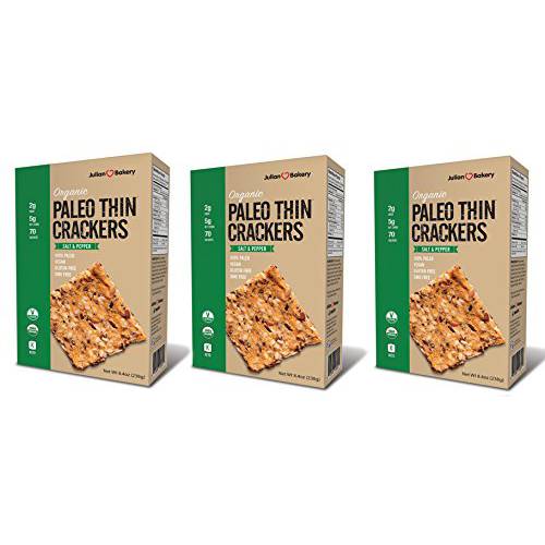 Julian Bakery® Paleo Thin® Crackers | Salt & Pepper | USDA Organic | Gluten-Free | Grain-Free | GMO Free | Low Carb | 3 Pack