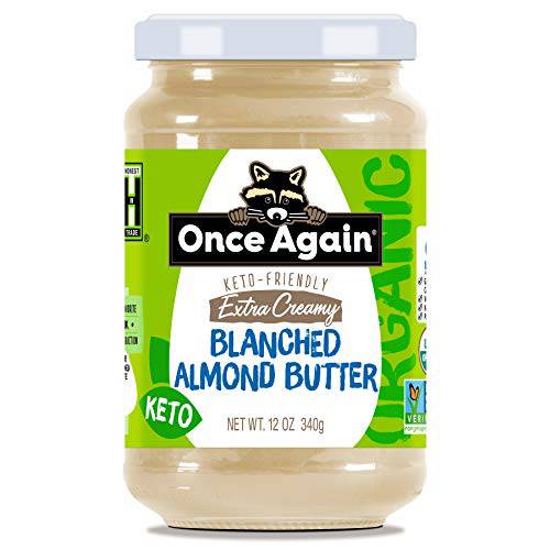 Once Again Organic Creamy Blanched Almond Butter, 12oz - USDA Organic, Gluten Free Certified, Peanut Free, Vegan, Kosher, Paleo - Glass Jar