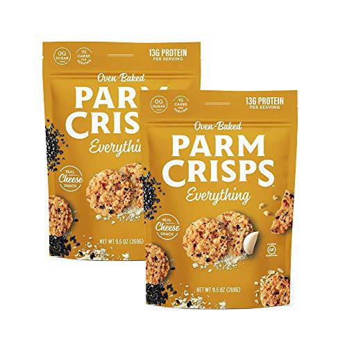 ParmCrisps – Party Size Everything Cheese Parm Crisps, Made Simply with 100% REAL Parmesan Cheese |Healthy Keto Snacks, Low Carb, High Protein, Gluten Free, Oven Baked, Keto-Friendly| 9.5 Oz (Pack of 2)