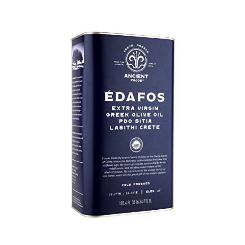 Ancient Foods EDAFOS Greek Extra Virgin Olive Oil – Fresh, Cold Pressed Olive Oil from Greece, PDO Crete Olive Oil, New Harvest for 2022 (101oz, 3L)