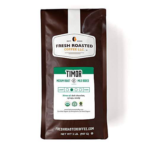 Fresh Roasted Coffee, Organic Timor, 2 lb (32 oz), Medium Roast, Fair Trade Kosher RFA, Whole Bean