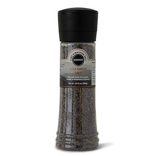 Sundhed Himalayan Black Rock Salt Kala Namak (Course) in Grinder | 390 Grams (13.75 oz) | Natural Vegan Seasoning