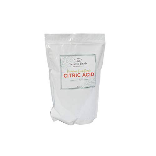 Relative Foods, food grade citric acid, 5 pounds packaged in our allergen free facility, heavy duty stand up pouch with resealable zipper.