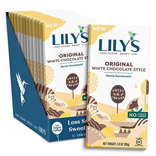 Original White Chocolate Style Bar By Lily’s Sweets | Made with Stevia, No Sugar Added, Low-Carb, Keto Friendly |Gluten-Free & Non-GMO Ingredients | 2.8 Ounce, 12 Pack