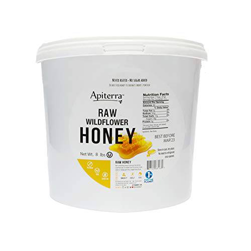 Apiterra - Raw Honey Bulk 8 lbs Bucket Unfiltered Unpasteurized 100% Pure and Natural Wildflower Raw Honey