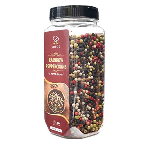 Soeos Rainbow Peppercorn Mix 8oz (Pack of 1), Five Peppercorns Blend, Whole Black, White, Ripe, Green and Pink Pepper, Peppercorn Medley for Grinder Refill