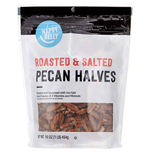 Amazon Brand - Happy Belly Roasted and Salted Pecan Halves, 16 Ounce