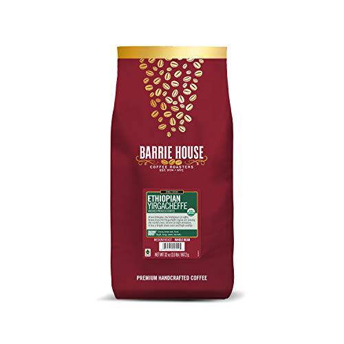 Barrie House Ethiopian Yirgacheffe Single Origin Whole Bean Coffee, 2 lb Bag | Fair Trade Organic Certified |Medium Roast | High Acidity and Clean Finish | 100% Arabica Coffee Beans