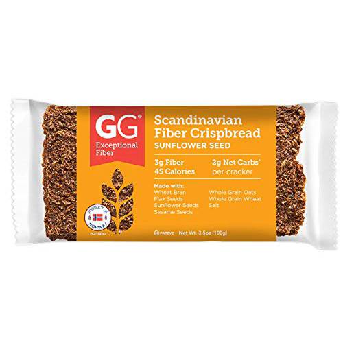 GG Scandinavian Fiber Crispbread, Sunflower Seed, 3.5 Oz (Pack of 15)