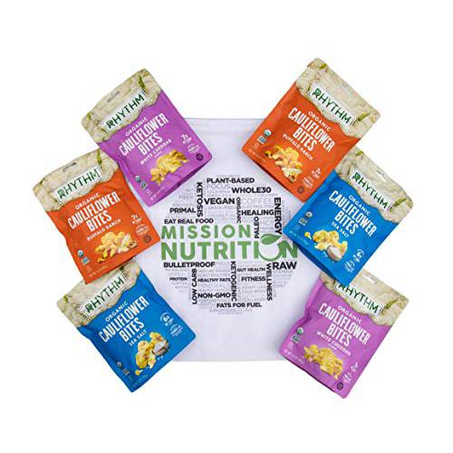 Rhythm Superfoods Cauliflower Bites (Vegan, Paleo Friendly, Low Carb, Gluten-Free) Mission Nutrition Vegan Box (6 Pack)