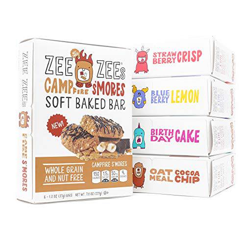 Zee Zees Variety Pack Soft Baked Bars, Nut-Free, Whole Grain, Naturally Flavored, 1.3 oz, 30 Pack